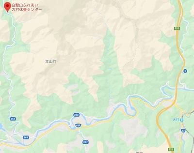 大豊インターチェンジから白髪山ふれあいの村休養センターの地図画像