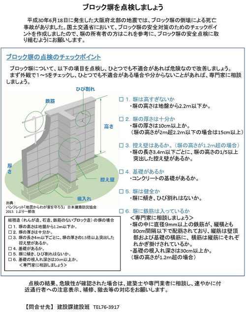 ブロック塀点検の説明をしているイラスト